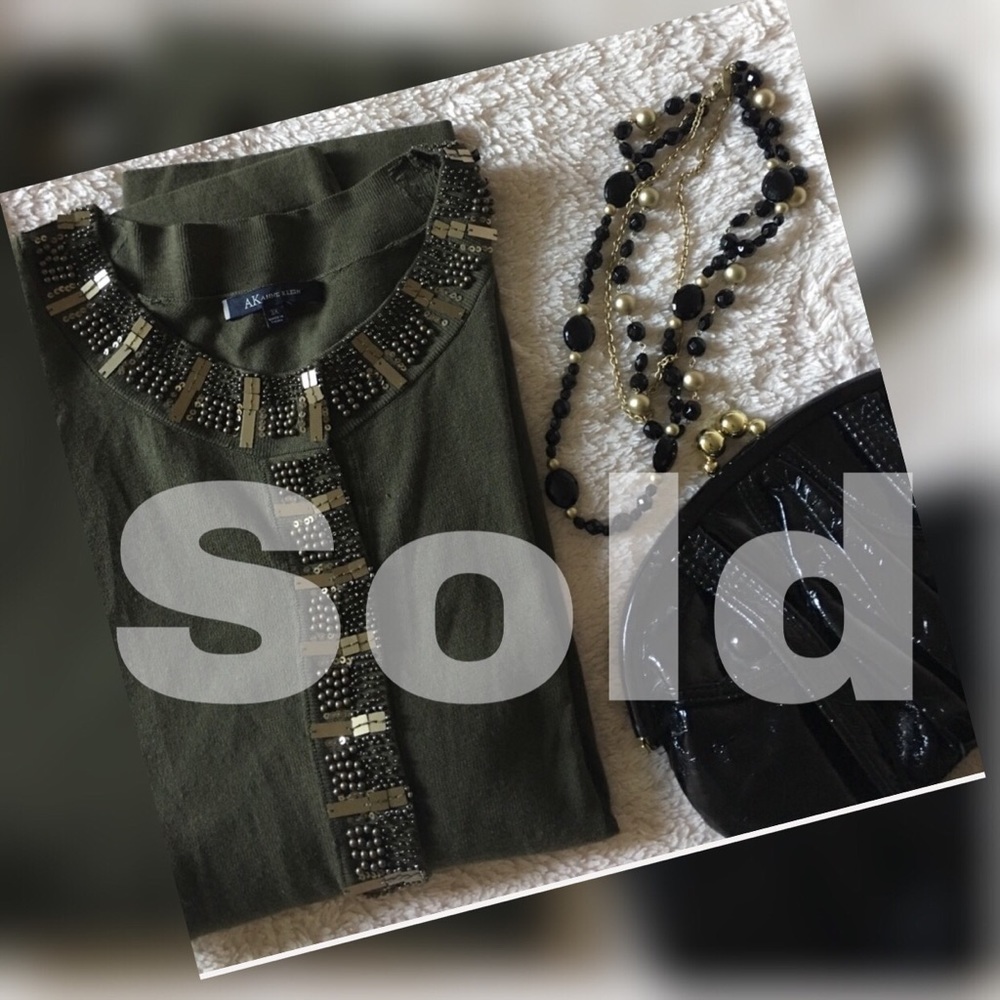 Sold AK ANNE KLEIN KNIT TOP OLIVE GREEN - Picture 1 of 7
